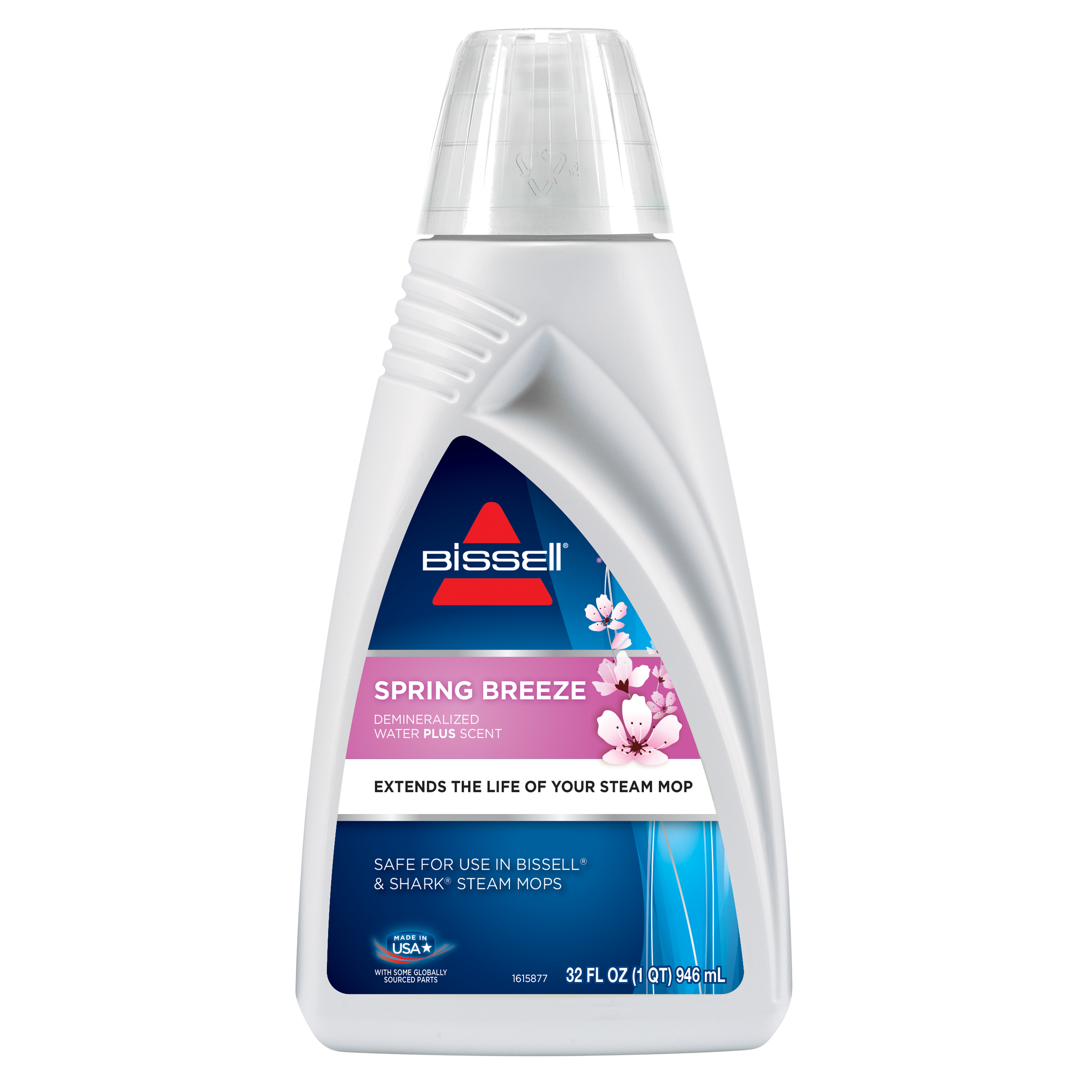 A bottle of Spring Breeze demineralised water by Bissell designed for use with steam mops.