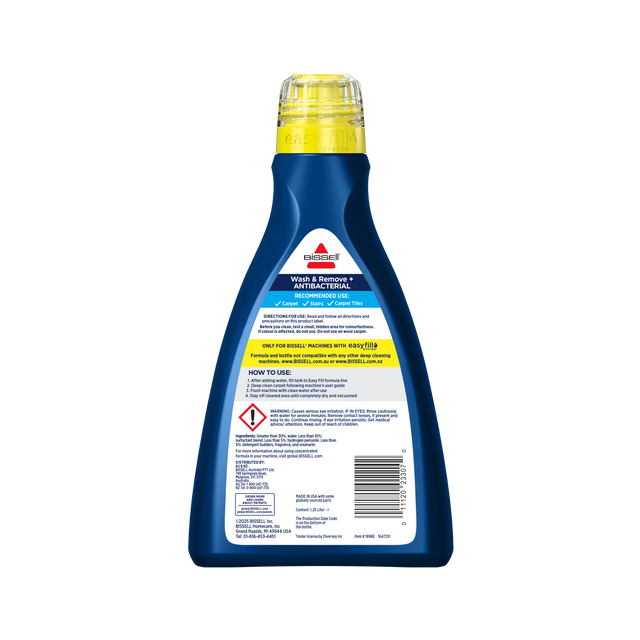 Bissell Wash & Remove Antibacterial cleaning solution bottle - back side