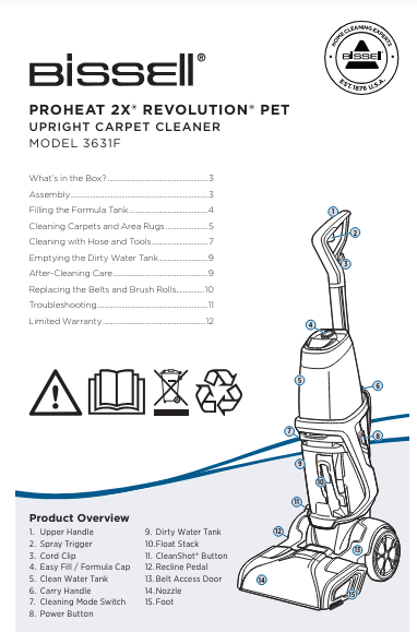 2x Pet Bissell Proheat Cleanshot 2x Manual ProHeat® 2X
